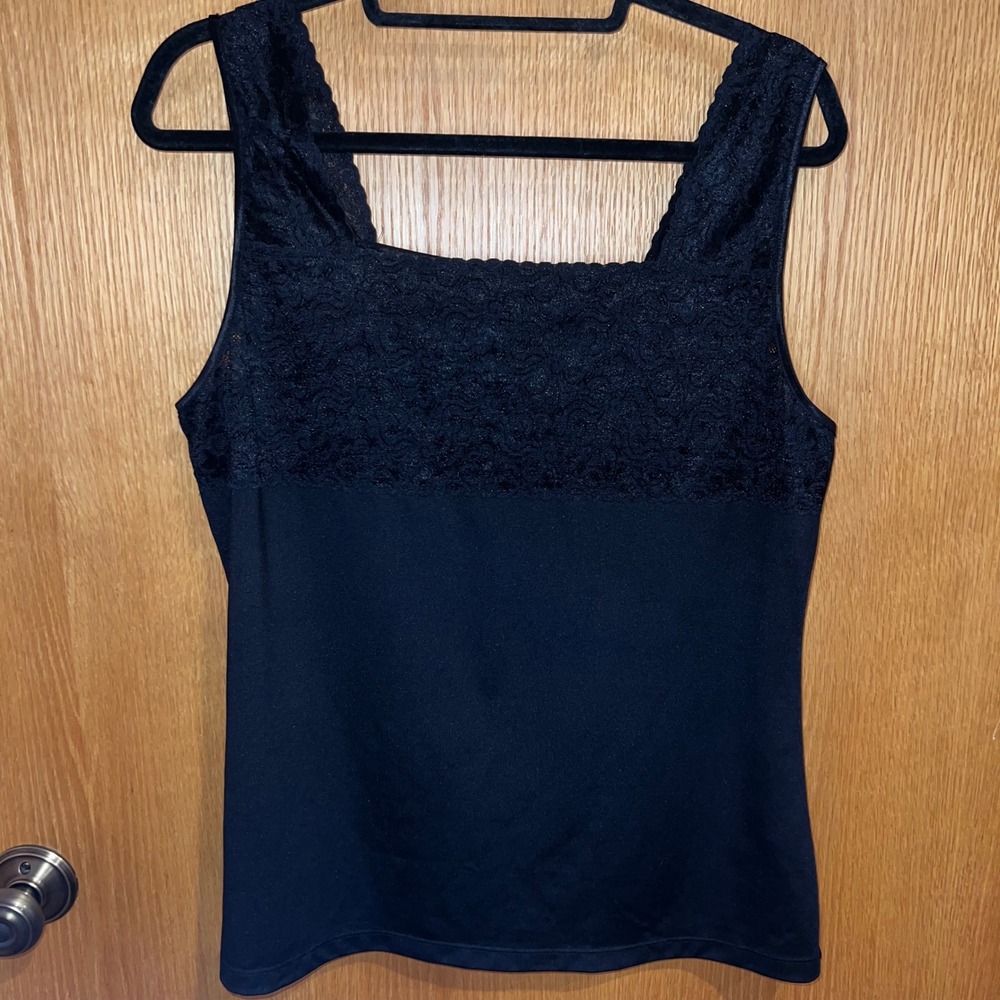 Christopher & Banks Tank Top Womens XL Black Lace Trim Square Neck